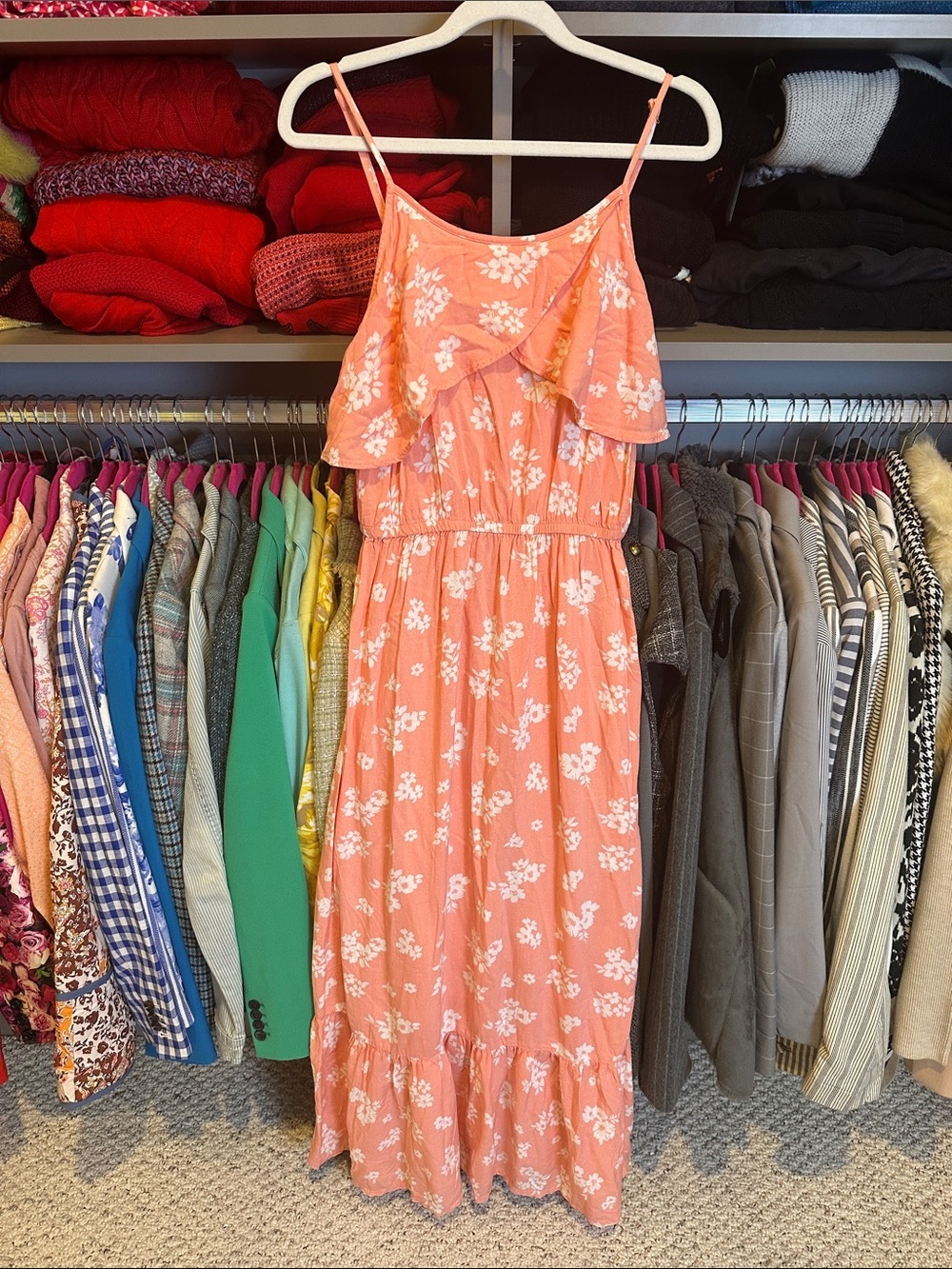 Peyton & Parker peach/white floral adjustable strap maxi dress size S